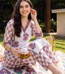 women ethnic motifs printed regular cotton kurta with trousers