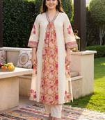 women floral printed regular cotton kurta with trousers