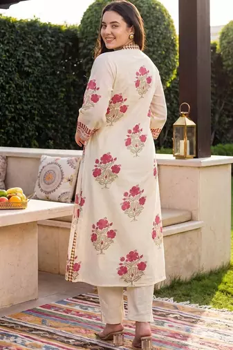 women floral printed regular cotton kurta with trousers