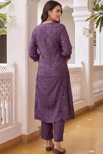 women ethnic motifs printed regular thread work kurta with trousers