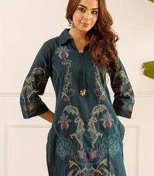 women ethnic motifs embroidered regular thread work kurta with palazzos