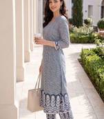 women ethnic motifs printed regular cotton kurta with trousers