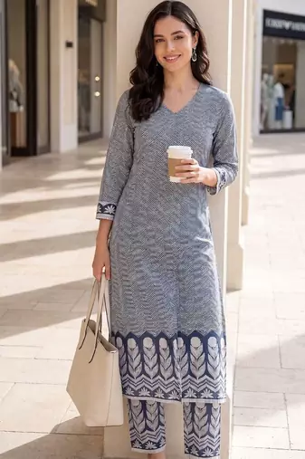women ethnic motifs printed regular cotton kurta with trousers