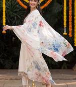 women floral embroidered regular thread work kurta with trousers & with dupatta