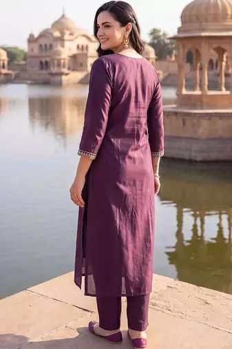 women ethnic motifs embroidered regular thread work kurta with trousers & with dupatta