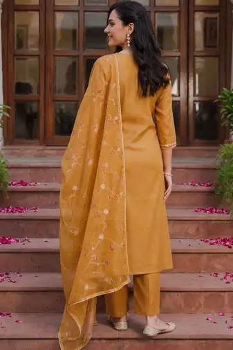 women ethnic motifs embroidered regular thread work liva kurta with trousers & with dupatta