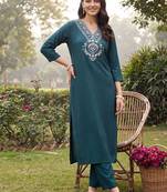women ethnic motifs embroidered regular thread work kurta with trousers