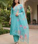 women floral embroidered regular thread work kurta with trousers & with dupatta
