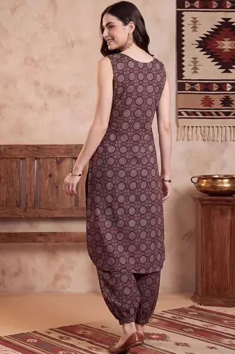women ethnic motifs printed regular cotton kurta with patiala