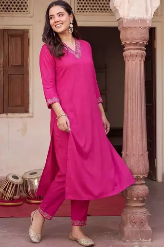 women ethnic motifs embroidered regular thread work kurta with trousers