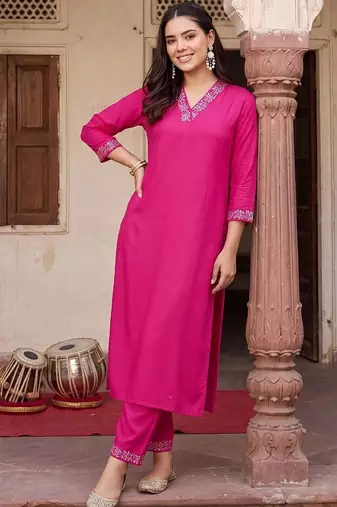 women ethnic motifs embroidered regular thread work kurta with trousers