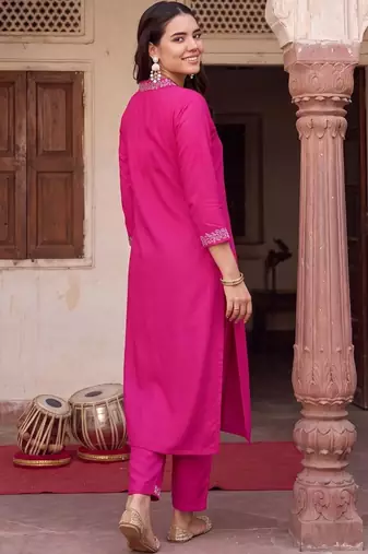 women ethnic motifs embroidered regular thread work kurta with trousers