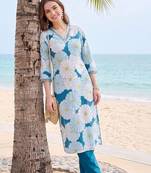 women floral printed regular cotton kurta with trousers