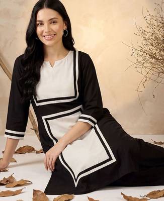 women colourblocked regular chanderi silk kurta with trousers 3