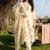 women floral printed regular thread work linen kurta with trousers & with dupatta