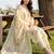 women floral printed regular thread work linen kurta with trousers & with dupatta