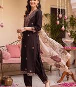 women ethnic motifs embroidered regular thread work kurta with trousers & with dupatta