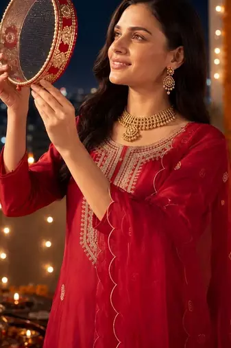 women ethnic motifs embroidered regular thread work kurta with trousers & with dupatta
