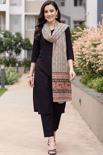 women ethnic motifs regular kurta with trousers & with dupatta