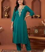 women ethnic motifs embroidered regular thread work kurta with trousers