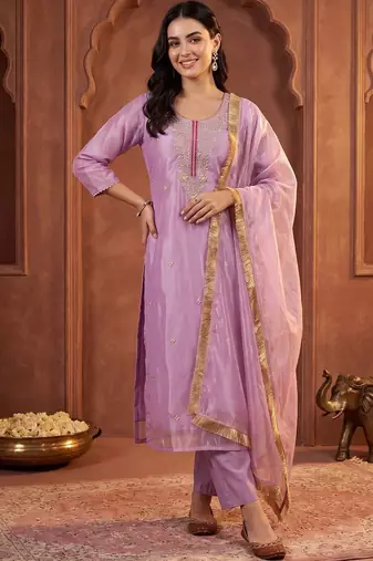 women ethnic motifs embroidered regular kurta with trousers & with dupatta