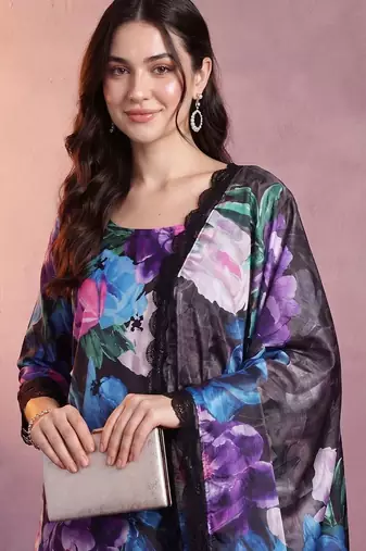 women floral printed regular kurta with trousers & with dupatta