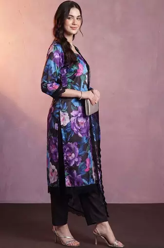 women floral printed regular kurta with trousers & with dupatta
