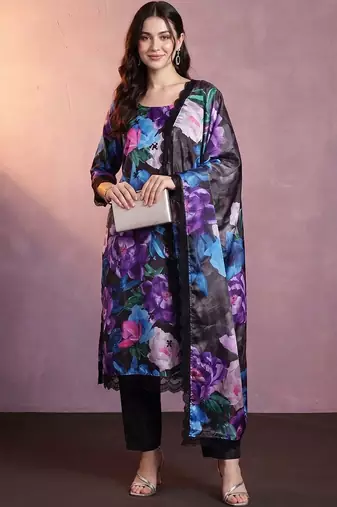 women floral printed regular kurta with trousers & with dupatta
