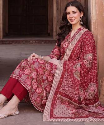 women floral printed regular cotton kurta with trousers & with dupatta 2