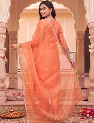 women regular thread work kurta with trousers & with dupatta 5