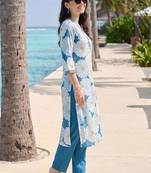women floral printed regular cotton kurta with trousers
