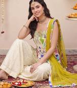 women floral printed regular gotta patti kurta with palazzos & with dupatta