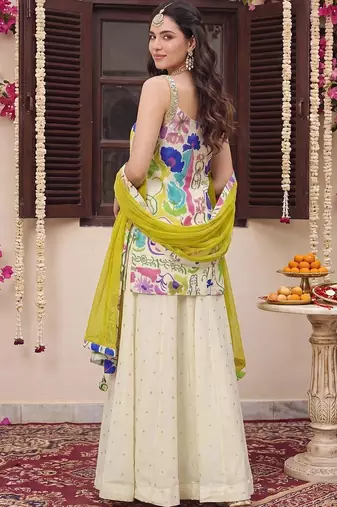 women floral printed regular gotta patti kurta with palazzos & with dupatta