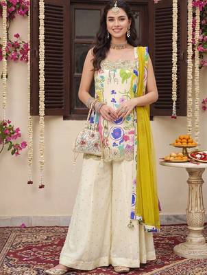 women floral printed regular gotta patti kurta with palazzos & with dupatta 6