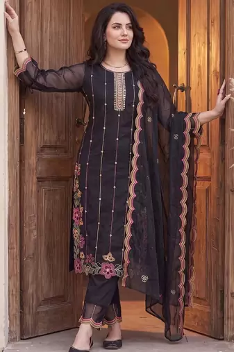 women floral embroidered regular thread work kurta with trousers & with dupatta