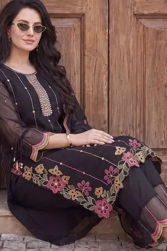 women floral embroidered regular thread work kurta with trousers & with dupatta