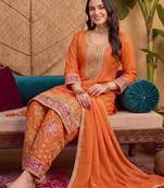 women ethnic motifs embroidered regular thread work kurta with trousers & with dupatta