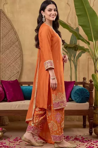 women ethnic motifs embroidered regular thread work kurta with trousers & with dupatta