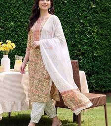 women floral printed regular cotton kurta with pyjamas & with dupatta