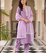 women ethnic motifs embroidered regular thread work kurta with trousers & with dupatta