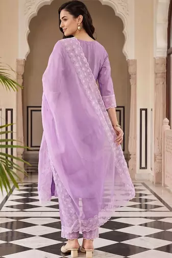women ethnic motifs embroidered regular thread work kurta with trousers & with dupatta