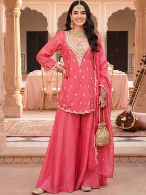 women ethnic motifs embroidered regular kurta with sharara & with dupatta 5