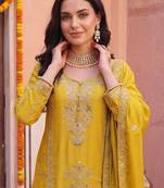 women ethnic motifs embroidered regular mirror work kurta with palazzos & with dupatta