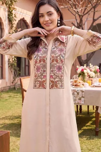 women ethnic motifs embroidered regular thread work kurta with palazzos
