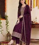 women ethnic motifs embroidered regular thread work kurta with trousers & with dupatta