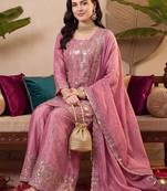 women ethnic motifs embroidered regular sequinned kurta with palazzos & with dupatta