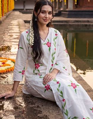 women floral printed regular cotton kurta with trousers & with dupatta 2