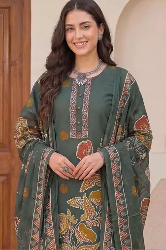 women floral printed regular cotton kurta with trousers & with dupatta