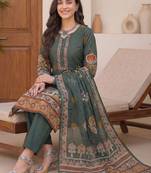 women floral printed regular cotton kurta with trousers & with dupatta