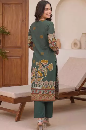 women floral printed regular cotton kurta with trousers & with dupatta